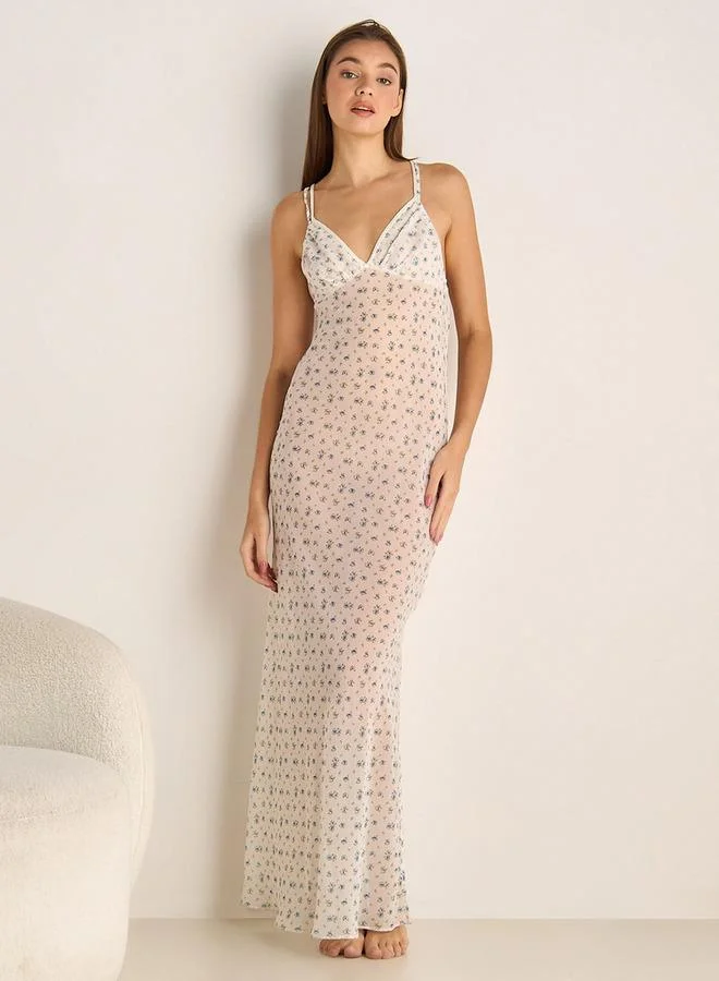 Splash FAV Maxi Night Dress Strappy Floral Print Viscose